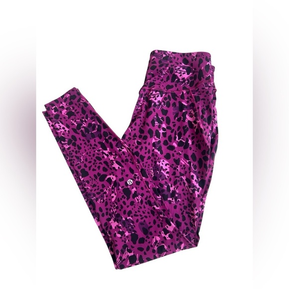 Lululemon Base Pace High-Rise Crop 17" Cheetah Camo Magenta Purple MultiSize 10 - Picture 3 of 8